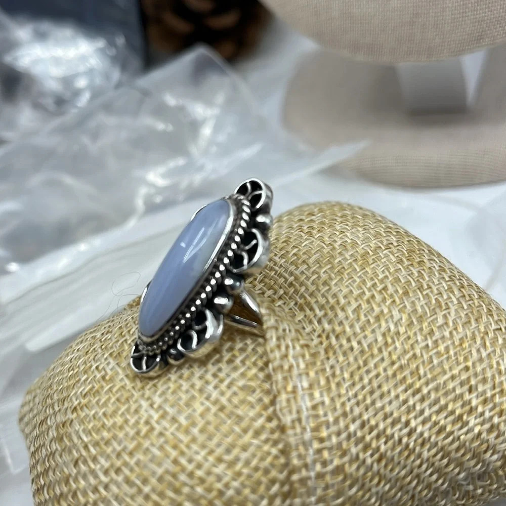 💍 Vintage CII Mexico Sterling Silver Blue Lace Agate Ring - Size 7, 10.5g - Picture 8 of 15